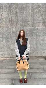 French checkered pocket loose fit long-sleeved shirt