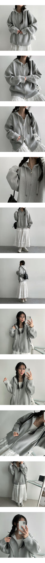 Todo Thick Embroidery Two-Way Knit Hooded Zip-Up (5 colors)