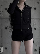 studded slim fit hooded zip-up (2color)