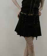 コルセットプリーツロースカート Black