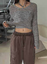ドロムサマーリップネッククロップドニット