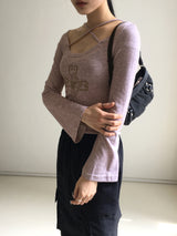 Comfo ビンテージクロスストラップディープUネック長袖Tシャツ