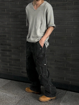 [S/S] Vacance damage v neck half knit(3color)