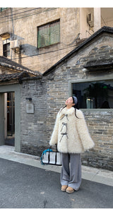 Ivory Poodle Fur Ribbon Half Coat