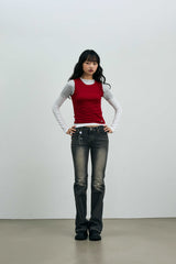 COMET LAYERED SLEEVE TOP / RED