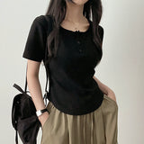 Waddoo hem round button short sleeve tee