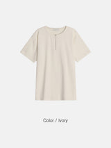 Deek zipper henry-neck short sleeve knit