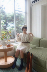 MOET RUFFLE CHIFFON DRESS WITH BELT (IVORY)