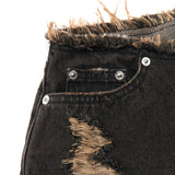 FRINGE DENIM SHORTS (BLACK)