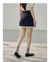 High-Waisted Lace Trim Slim H-Line Mini Skirt