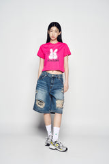 25SS ヘムラインデストロイドデニムショートパンツ ブルー