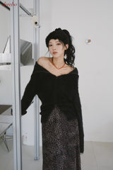 Black Angora Turtleneck Cardigan Knitwear
