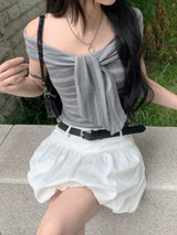 [🖤MD PICK] シネマストライプタイオフショルダートップ (Gray)