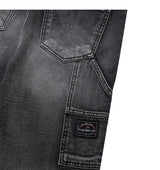 [S-XL] All brush carpender patch denim pants