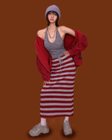 striped wide knit long skirt (4color)