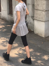 Benz Color Matching Button Capri Three Quarter Leggings Pants
