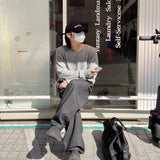 バックプリントストライプサンジデニムバンドパンツ