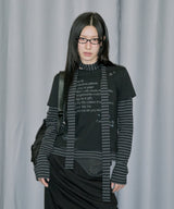 レイヤードストライプマフラーセットロングスリーブ - ブラック