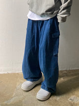 Balloon pintuck wide banding denim pants 3C