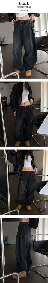 [Unisex] スナップバルーンデニムパンツ(2color)
