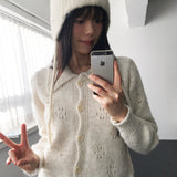 Coam Punching Big Collar Knit Cardigan