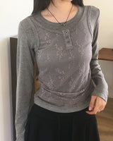 レッカーレースボタンノースリーブレイヤードTシャツ