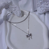 Melting Ribbon Rhinestone Chain Choker Layered Necklace