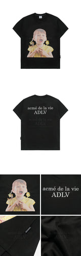 24FW FLOWER EARRINGS GIRL BABY FACE SHORT SLEEVE T-SHIRT (OVERSEAS EXCLUSIVE) BLACK