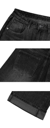 ビンテージサイドピンタックデニムパンツ (black)