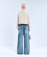 85-VIVAJ050 Line Point Crop Tweed Jacket BROWN