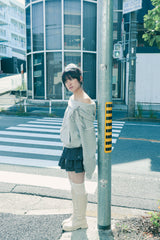offshoulder ribbon hoodie(gray)
