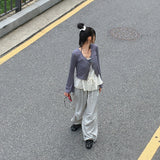 Delo Vintage Big Button Lace Strap Cardigan