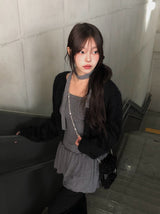 [Tie SET] Alan Muffler Button Shirring Sleeveless One Piece