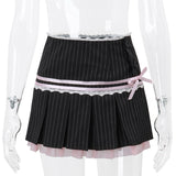 #S0408 ribbon bow stripe pleats skirt