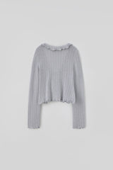 T/T Frill collar ribbed cardigan - soft blue