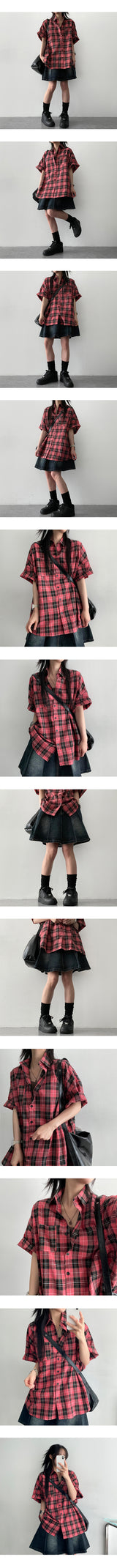 Mondel レトロチェッカード半袖シャツ