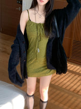 Lumi square Lace String Mini  Dress