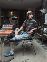 ノラストライプヘンリーネックショートスリーブニット
