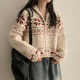Erin High Neck Nordic Cropped Knitwear Zip-Up