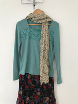 2-Color Small Floral Pleated Vintage Scarf