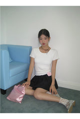 Back slit bow ribbed short sleeve tee