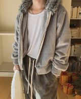 Fame Fleece Raccoon Fur Hooded Zip-Up
