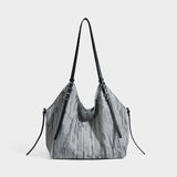 Vertical Stripe Denim Oversized Tote Bag