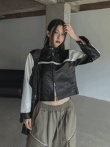 Peer One Track Crop Leather Jacket