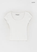 [B-BASIC] ベーシックリブワイドUネックキャップスリーブ半袖トップ (2 Size)