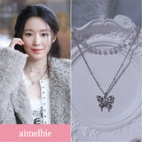 [(G)I-DLE Shuhua Necklace] ミスティックバタフラインレイヤードネックレス - Silver color