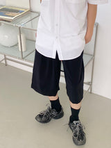 Two tuck wide banding half pants 2C