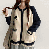 Mussel Raglan Coloring Embroidered Knitwear Zip-Up