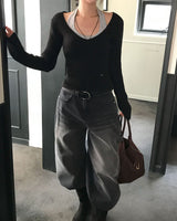 Yami Ribbed Deep V-Neck Knit