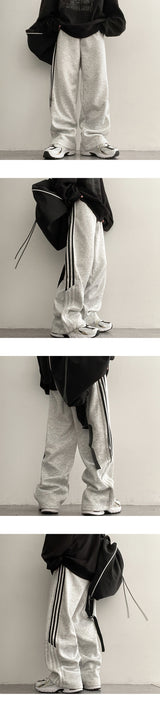 3 Line Coloring Accentuated Banded Wide Pants